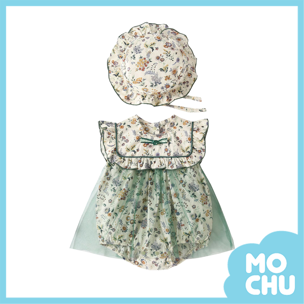 繽紛花草包屁裙+帽子