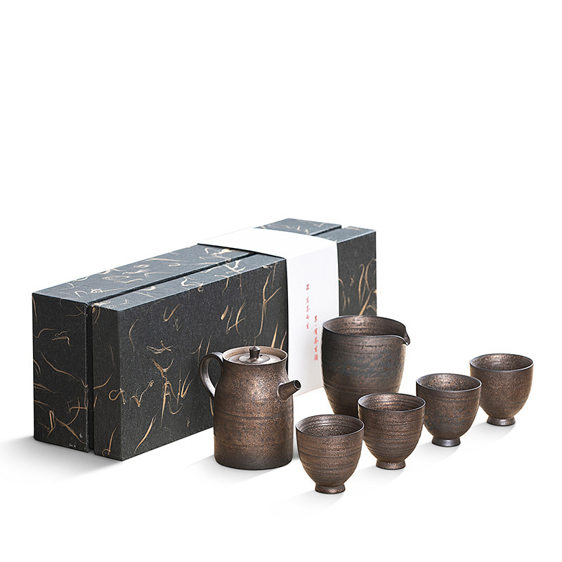 有溫度的器物 鎏金鐵鏽釉 泡茶器6入禮盒套裝 斑斑鏽跡 拙樸本真
