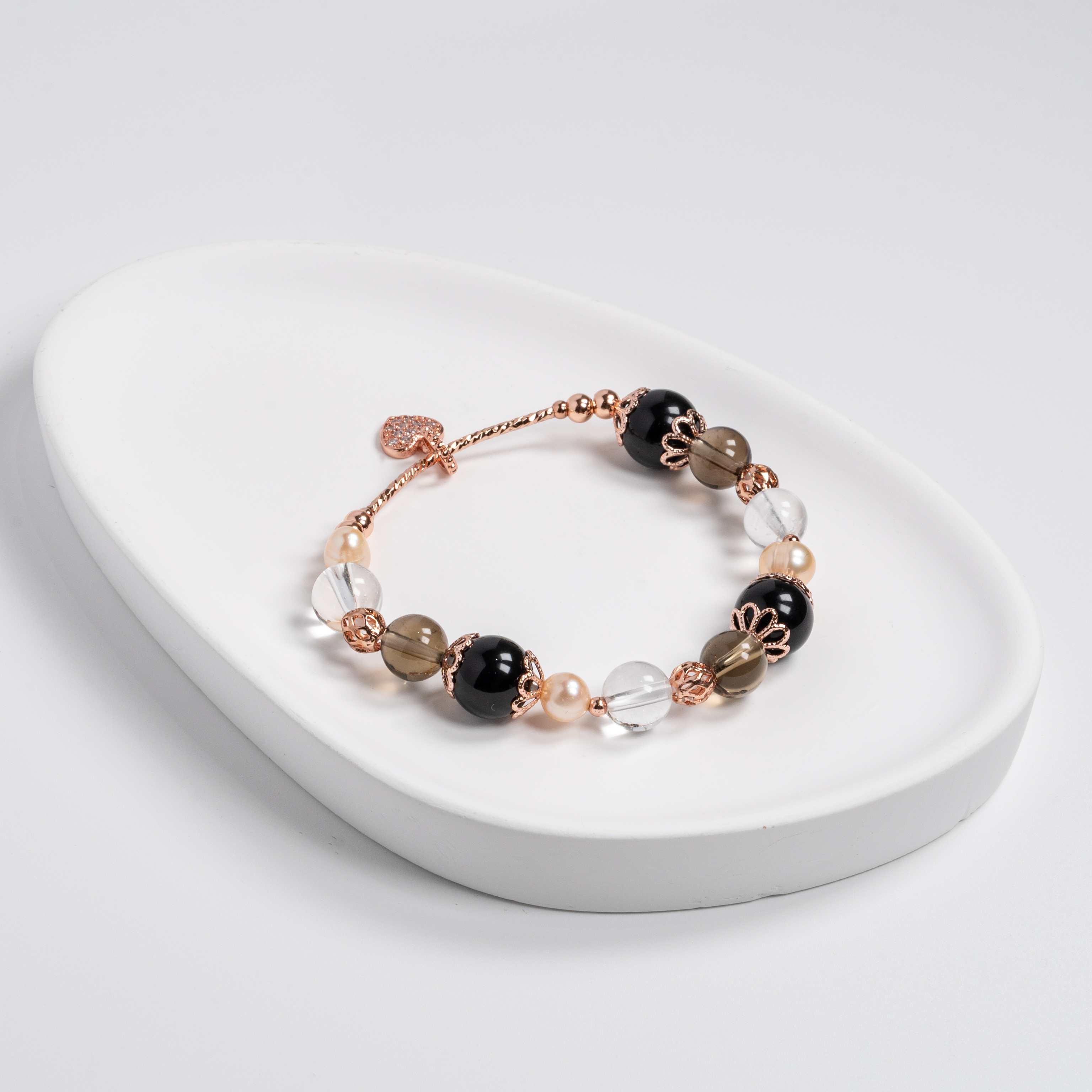 【主水晶】黑曜石【輔水晶】茶晶、白水晶、淡水珍珠