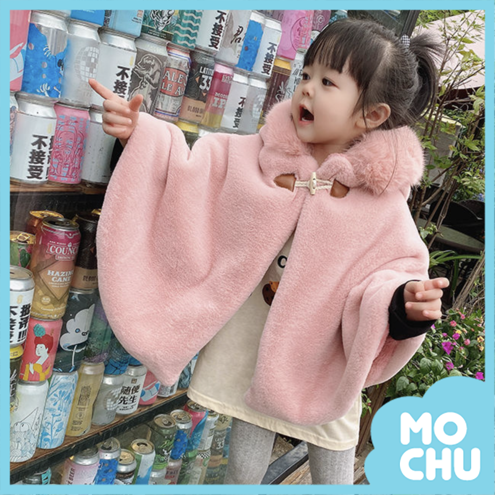 牛角扣貂毛絨加厚披風(三色)