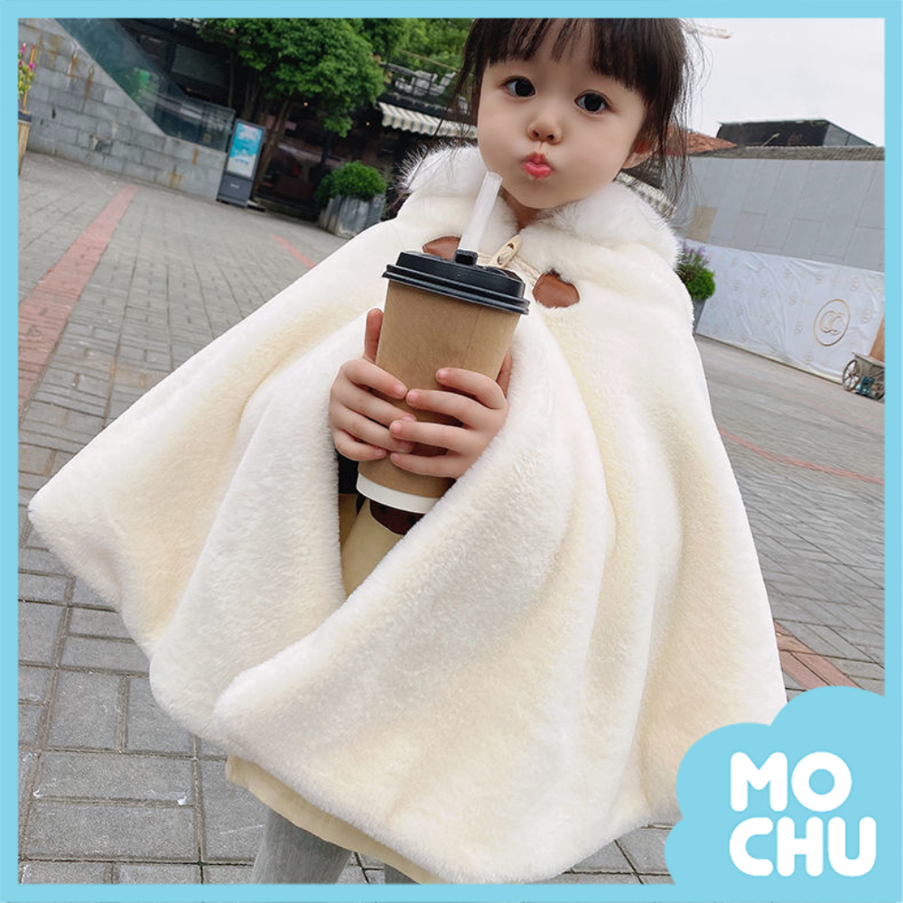 牛角扣貂毛絨加厚披風(三色)