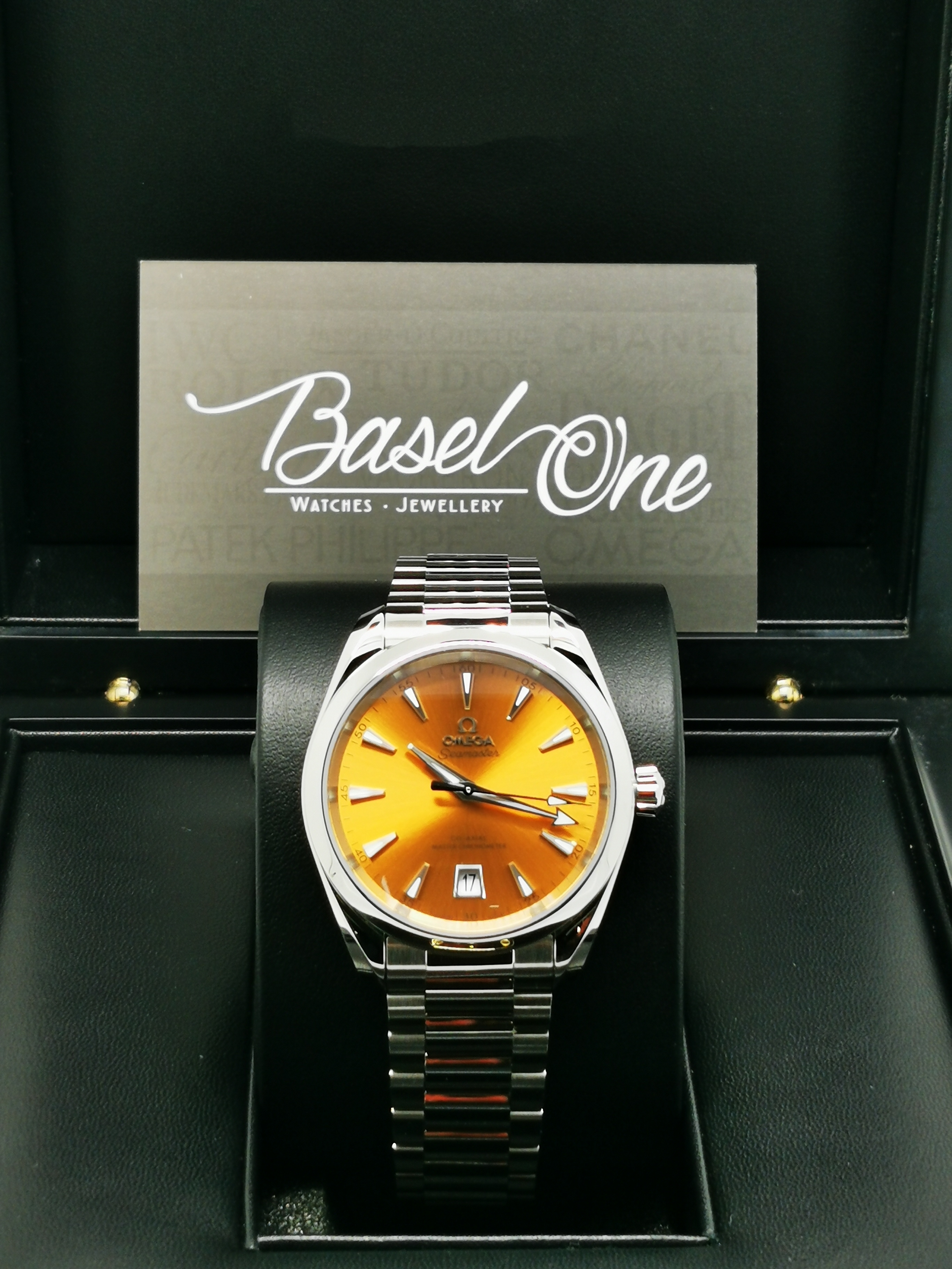 BRAND NEW OMEGA 220.10.38.20.12.001 22010382012001 BAY SAFFRON DIAL AQUA TERRA 150M CO‑AXIAL MASTER CHRONOMETER 38 MM