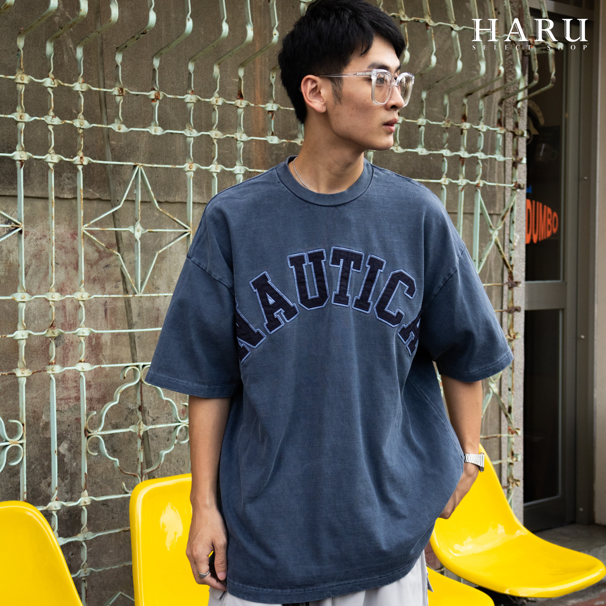 NAUTICA PIGMENT DYED TOO HEAVY ARCH LOGO 藍色 卡其 炭灰 水洗 仿舊 重磅短TEE
