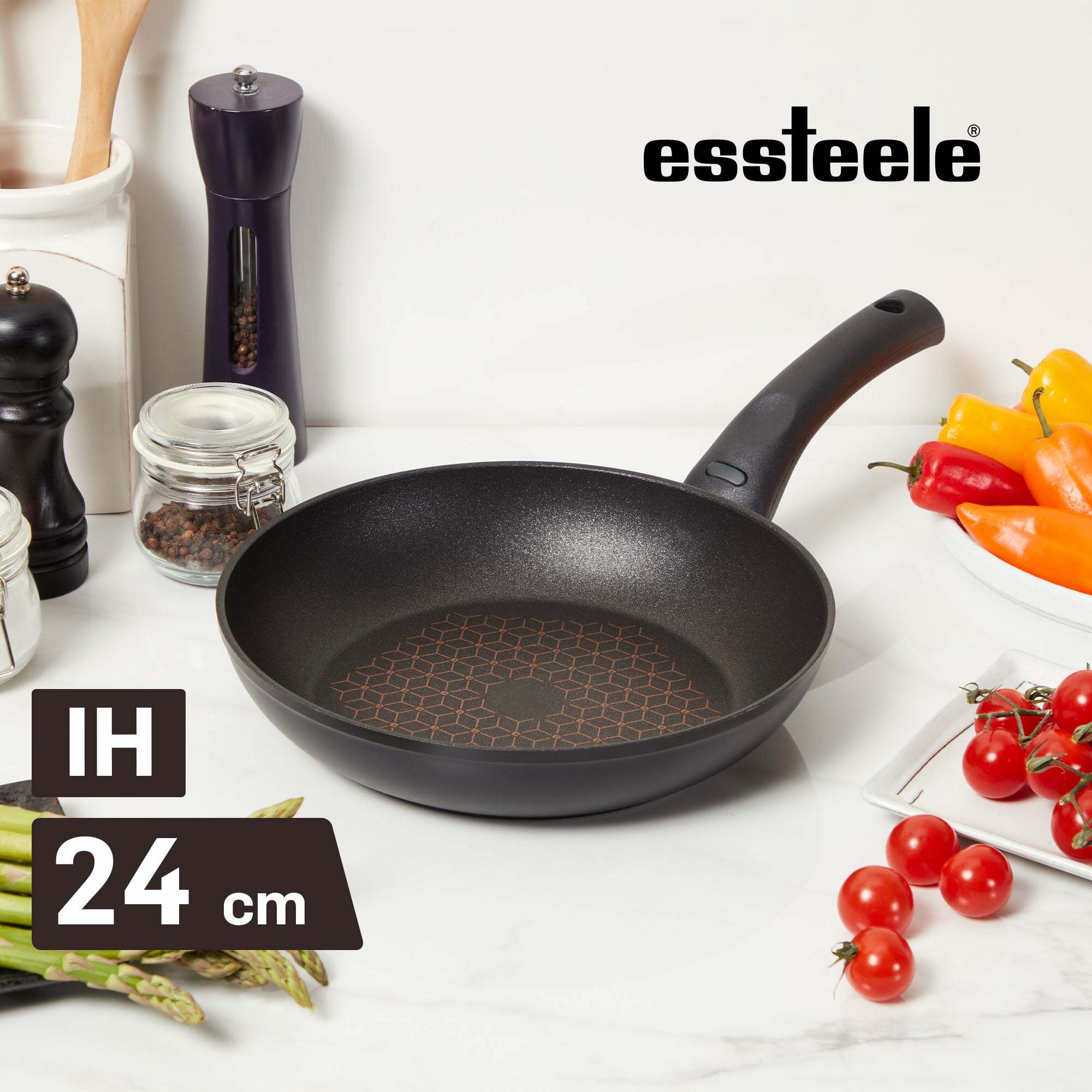 《ESSTEELE 意帝斯》鑽石不沾導磁單柄煎鍋24cm