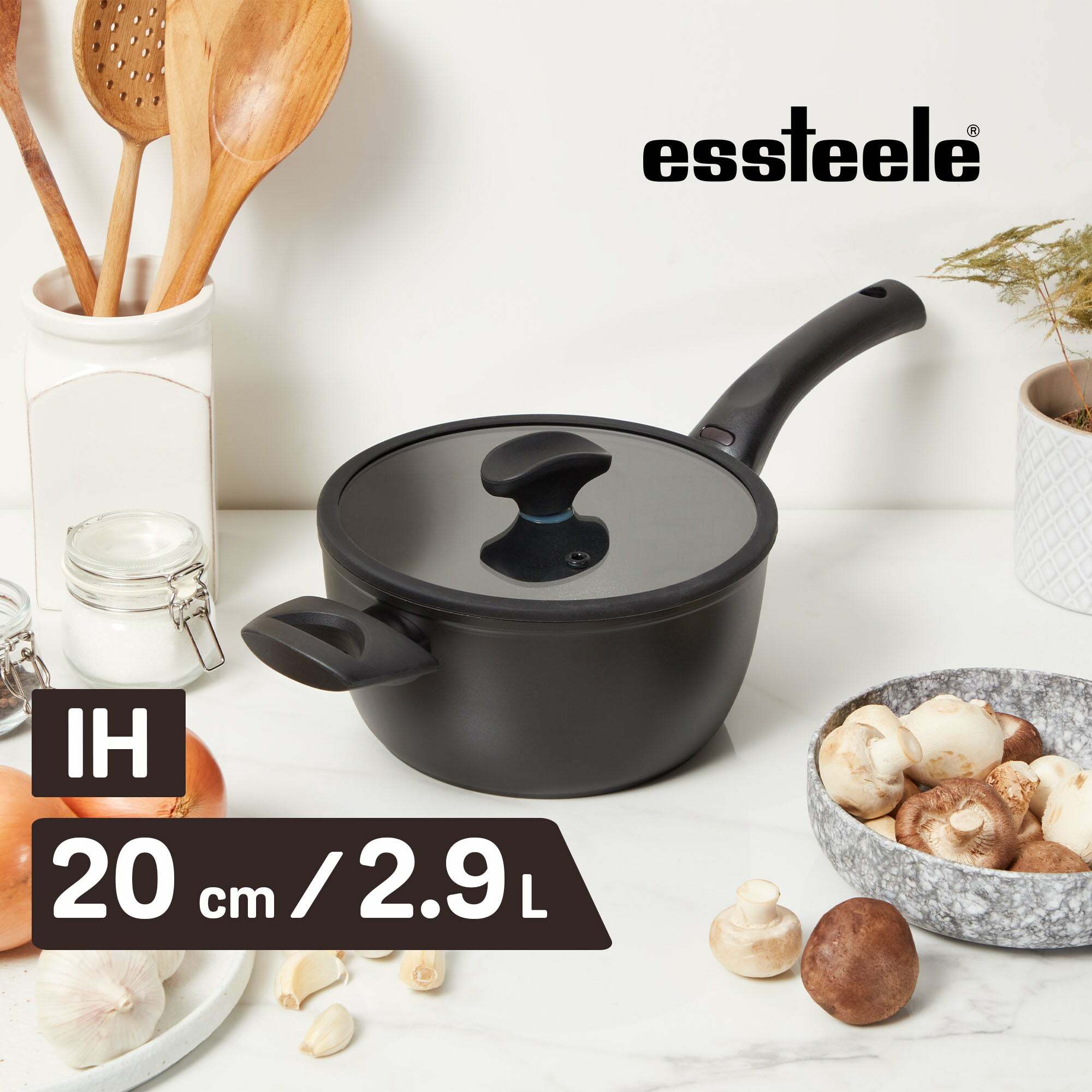 ESSTEELE意帝斯頂級鑽石不沾導磁單柄湯鍋20cm/2.9L (有蓋)