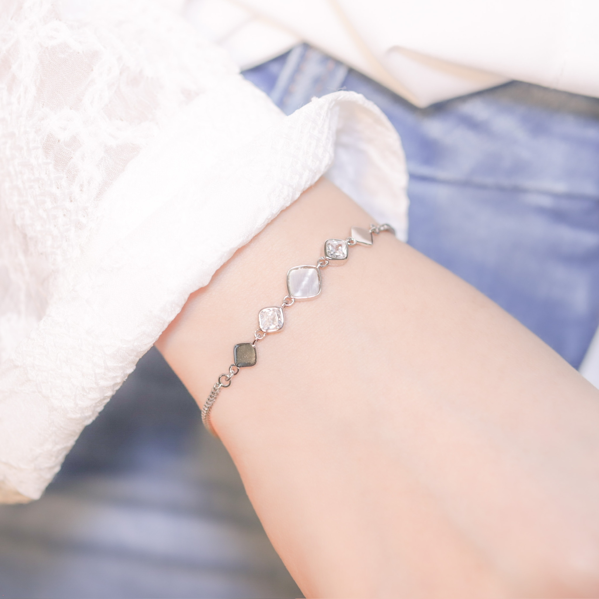 | 925 Silver・ White Gold・Rose Gold | Diamond Shape Bracelet（Silver / Rose Gold） | BR0809 |