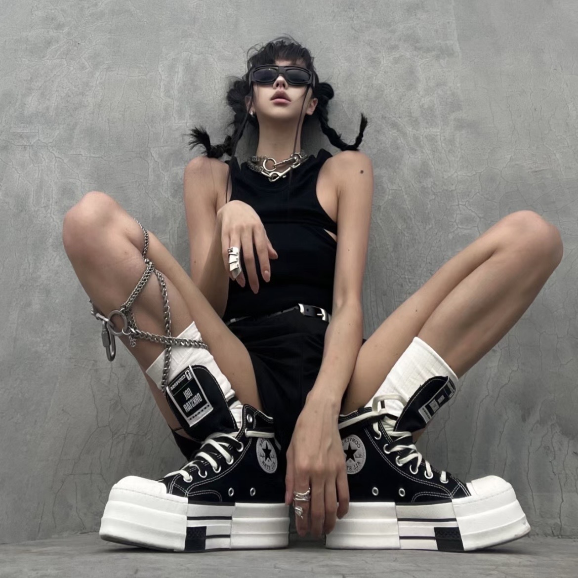 Rick Owens DRKSHDW x Converse 增高厚底 雙鞋帶 黑白款 A04954C