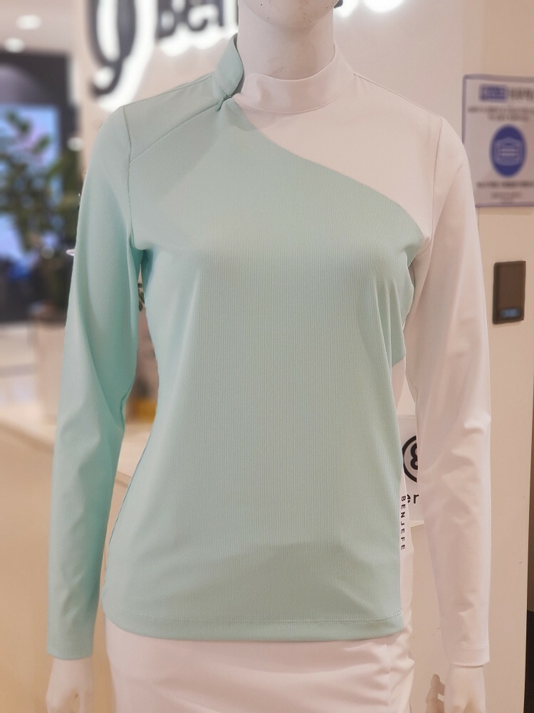女款 M303 韓版春裝NEW7折起/韓國正品Benjefe Golf同步/春夏季 時尚羅紋半領拉鍊雙拼色長袖/高爾夫球女裝