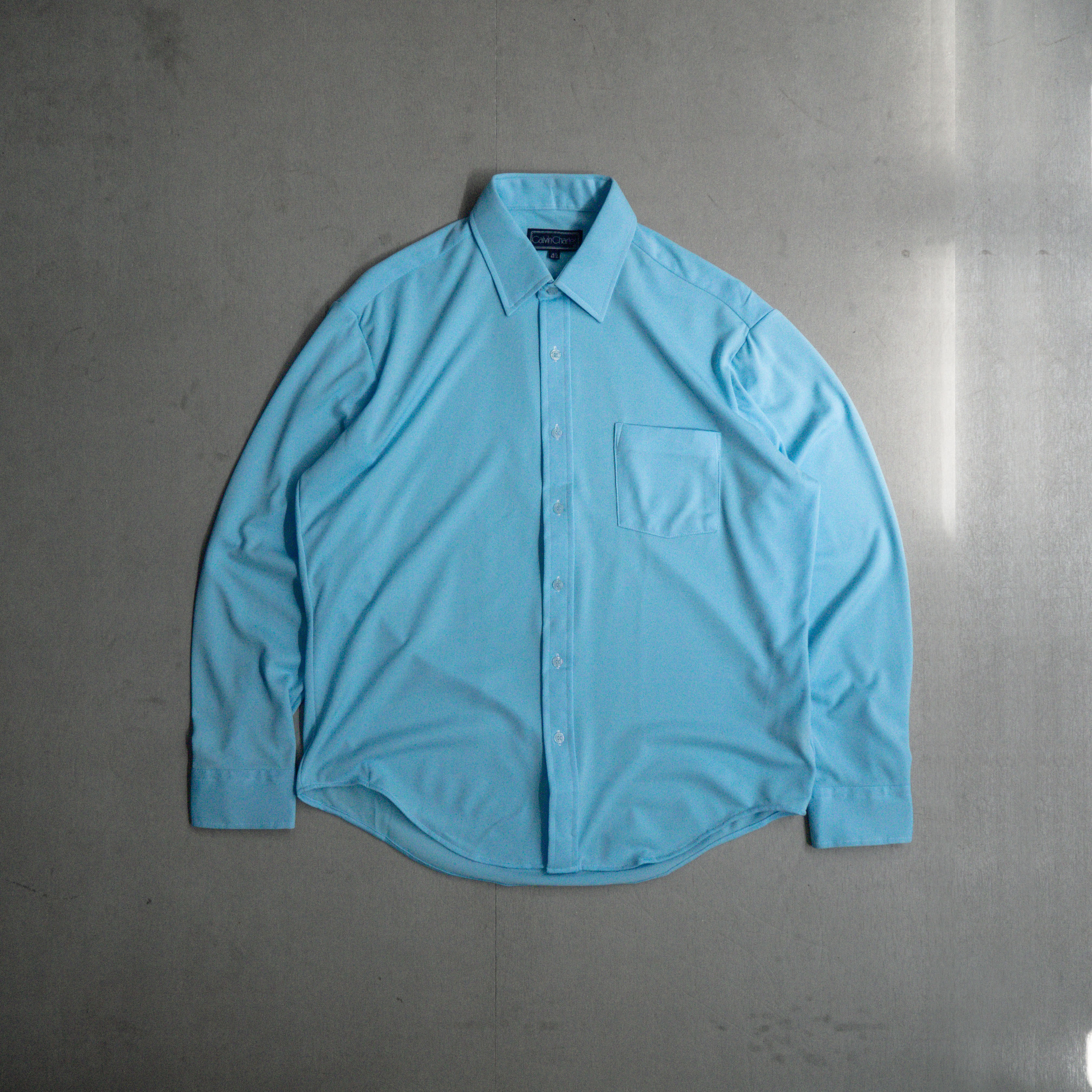 70S CALVIN CHARLES SHIRT 美國 天空藍 聚酯纖維 長袖 襯衫