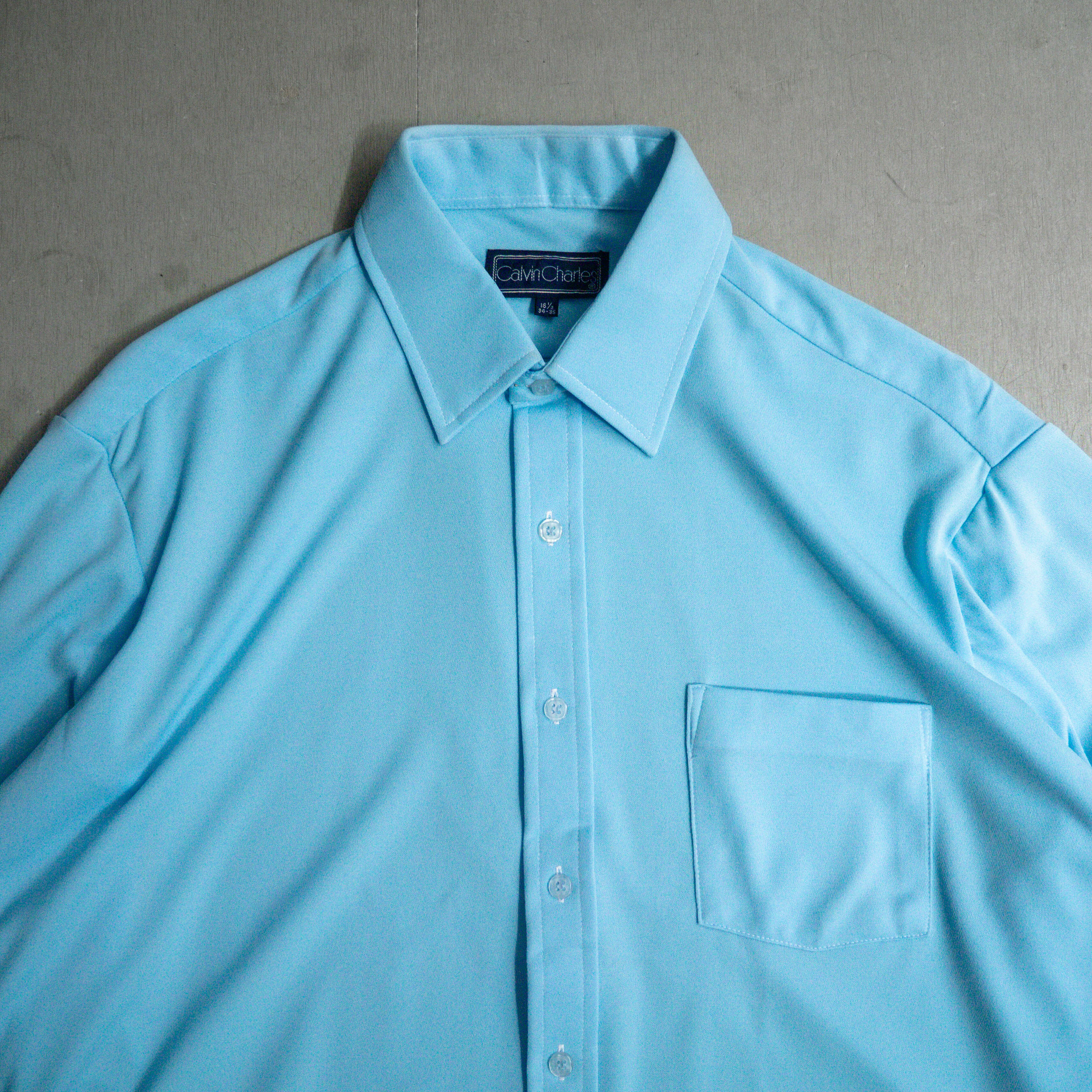 70S CALVIN CHARLES SHIRT 美國 天空藍 聚酯纖維 長袖 襯衫