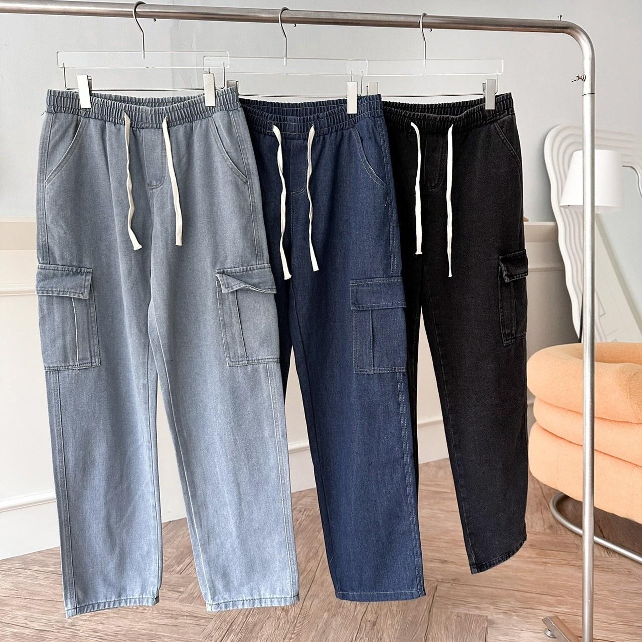 抽繩鬆緊水洗牛仔長褲 80401