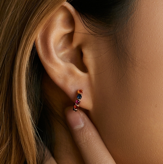 彩虹鋯石 小圈耳環(925銀針)