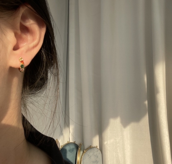 彩虹鋯石 小圈耳環(925銀針)