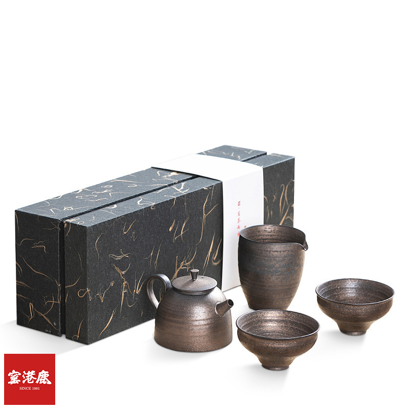 有溫度的器物 鎏金鐵鏽釉 泡茶器4入禮盒套裝 斑斑鏽跡 拙樸本真