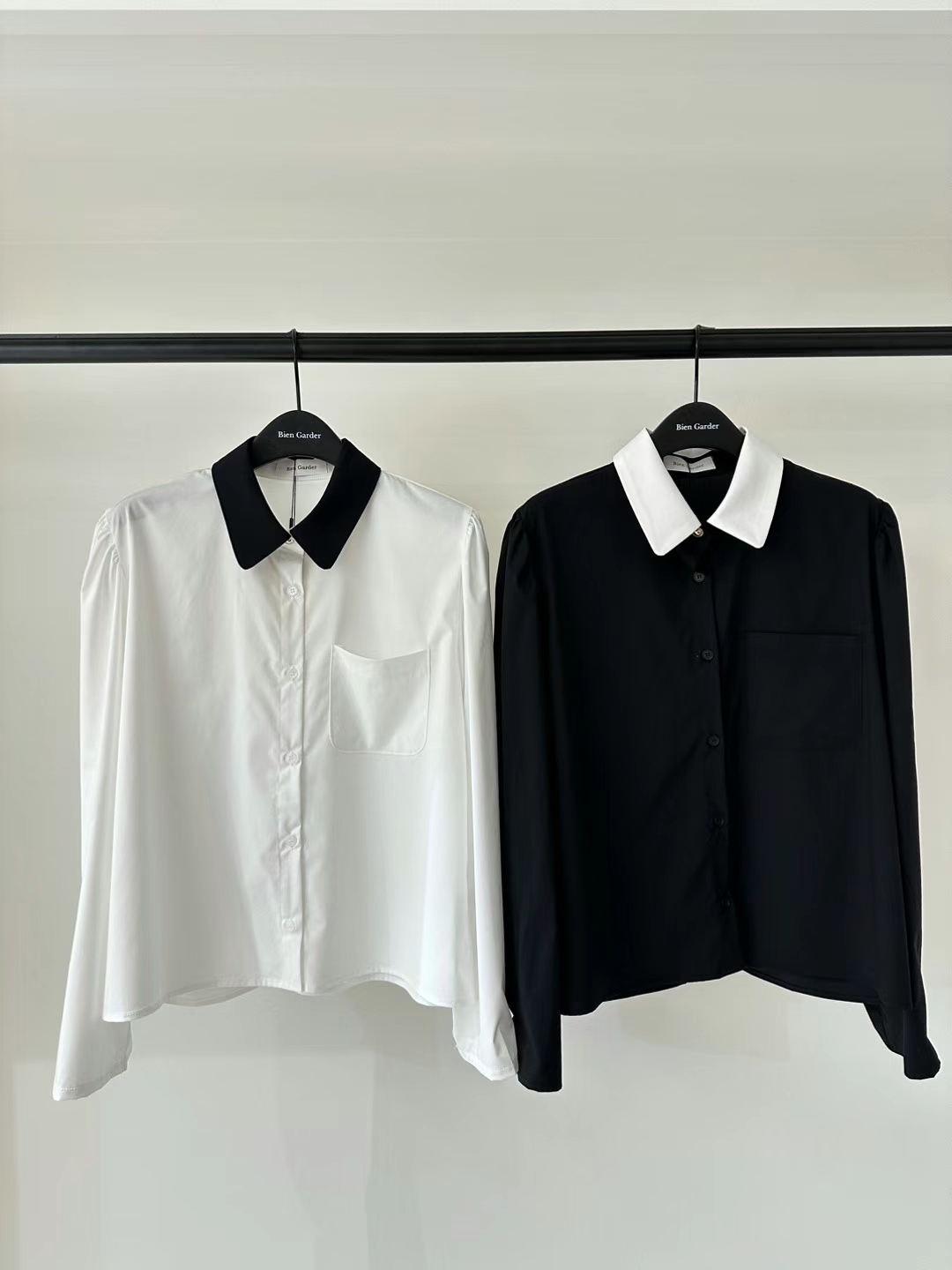 T7 撞色領打摺袖襯衫