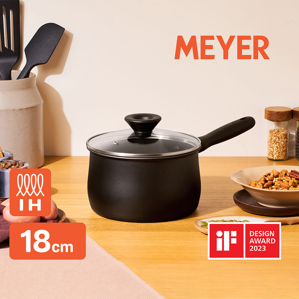 《MEYER 鎧甲黑系列》18CM / 2.8L 導磁陽極氧化不沾單柄湯鍋有蓋