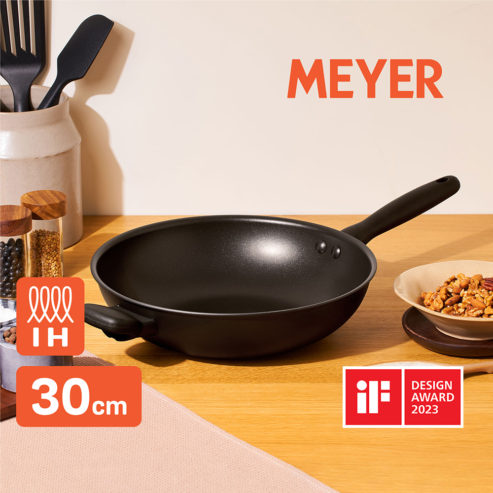《MEYER 鎧甲黑系列》30CM 導磁陽極氧化不沾深炒鍋