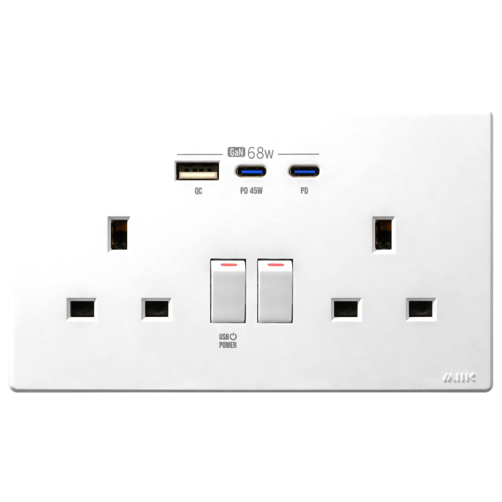 M2K GaN68W Type-C/USB 電制插座 (孖蘇) - 白色