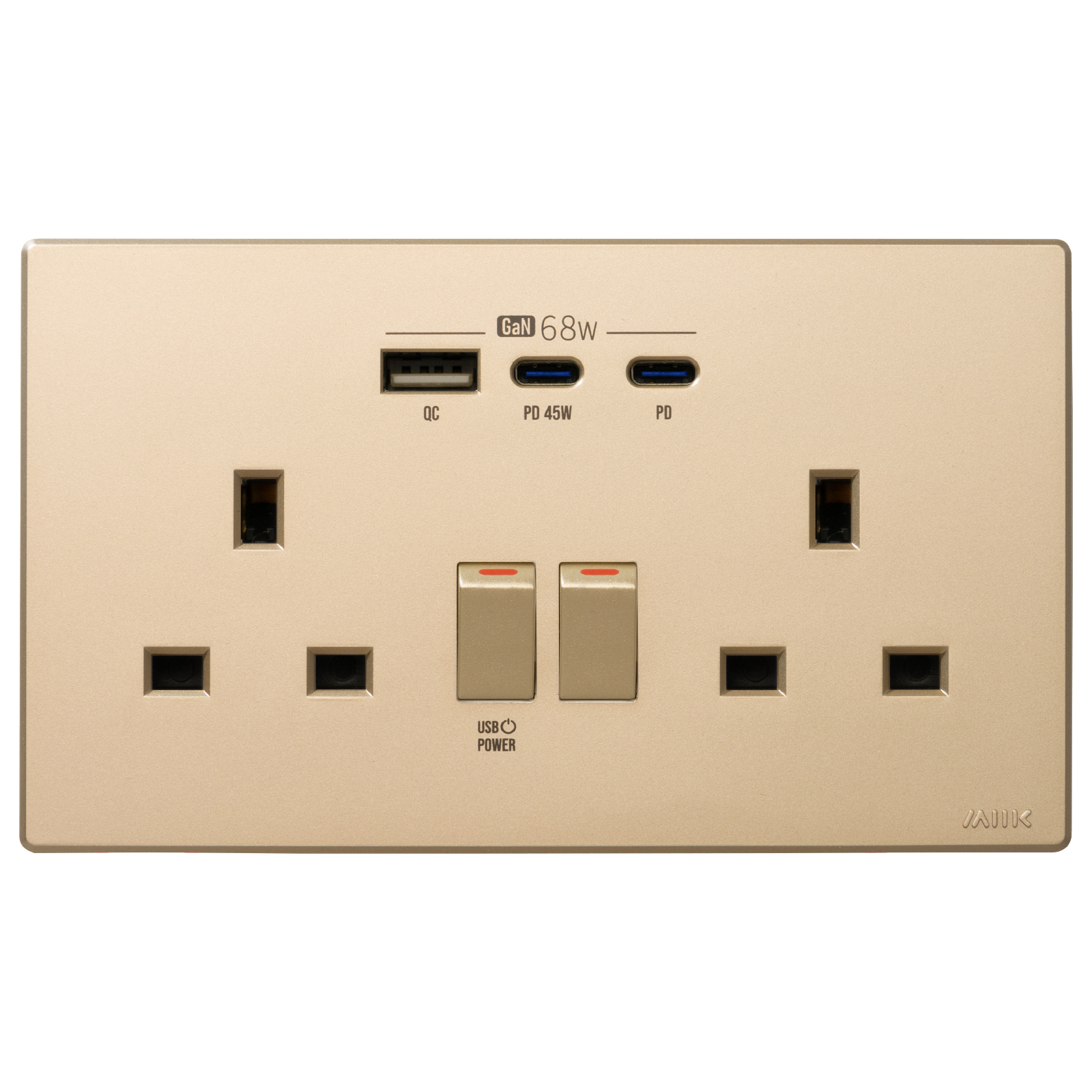 M2K GaN68W Type-C/USB 電制插座 (孖蘇) - 香濱金