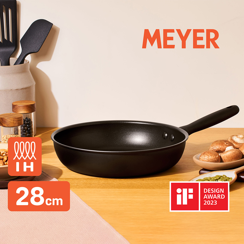 《MEYER 鎧甲黑系列》28CM 導磁陽極氧化不沾平底鍋