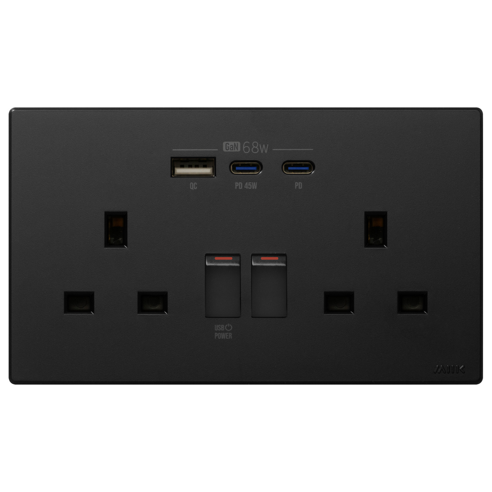 M2K GaN68W Type-C/USB 電制插座 (孖蘇) - 碳黑