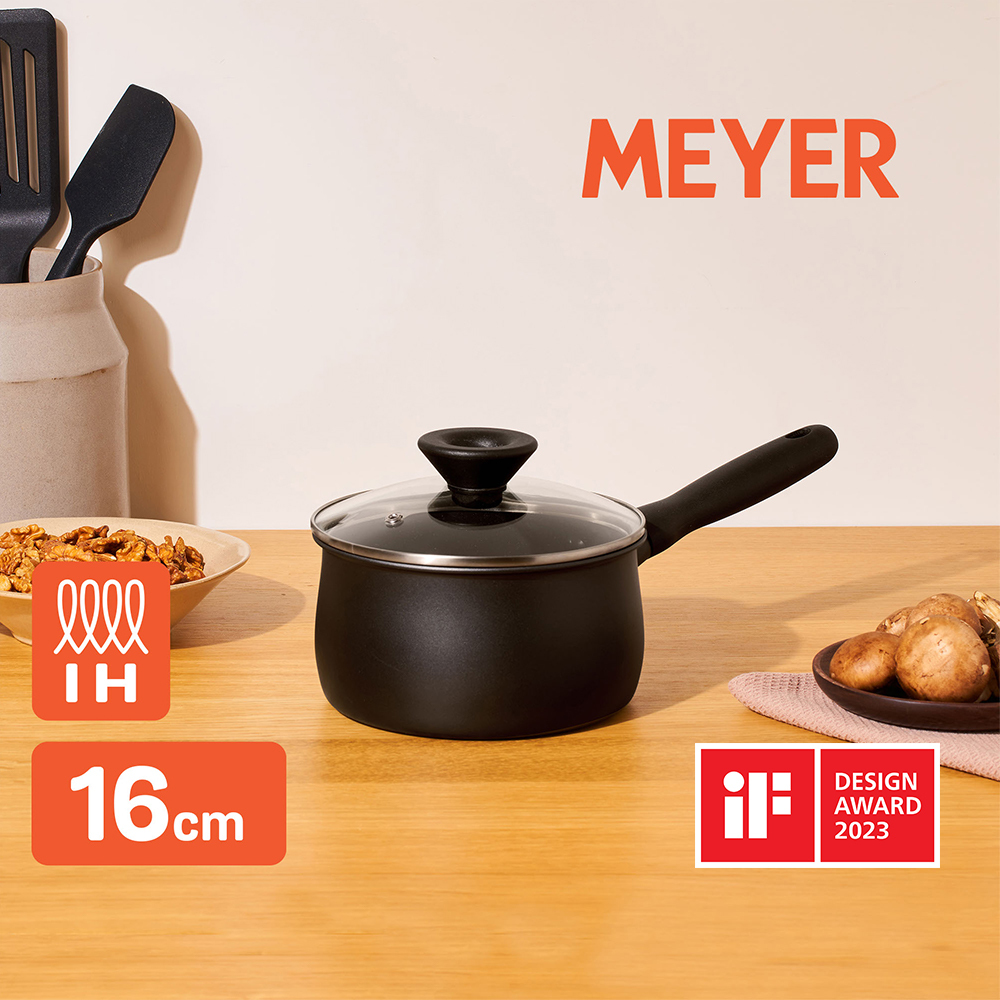 《MEYER 鎧甲黑系列》16CM / 1.9L 導磁陽極氧化不沾單柄湯鍋有蓋