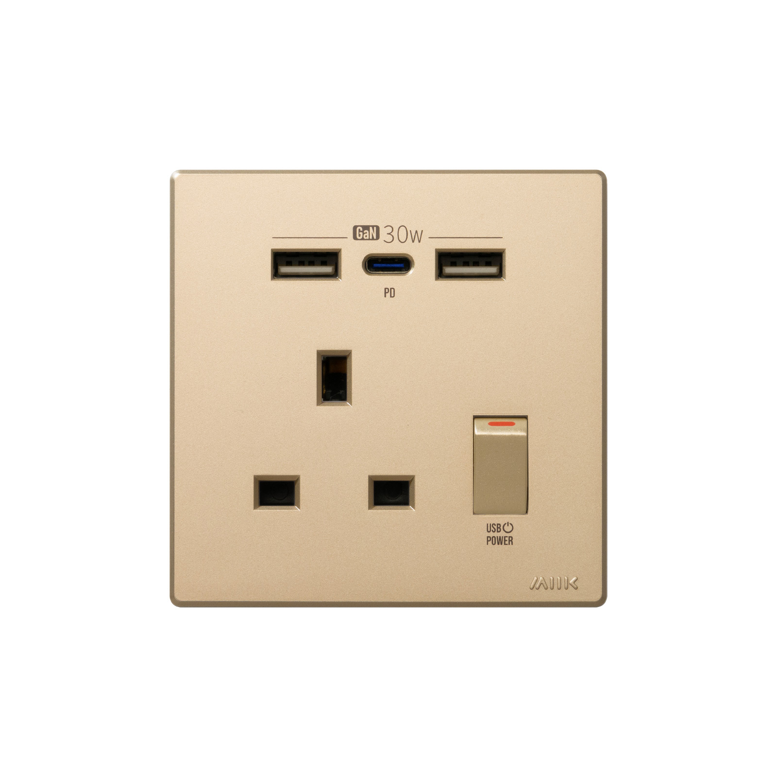 M2K GaN30W Type-C/USB 電制插座 (單蘇) - 香濱金