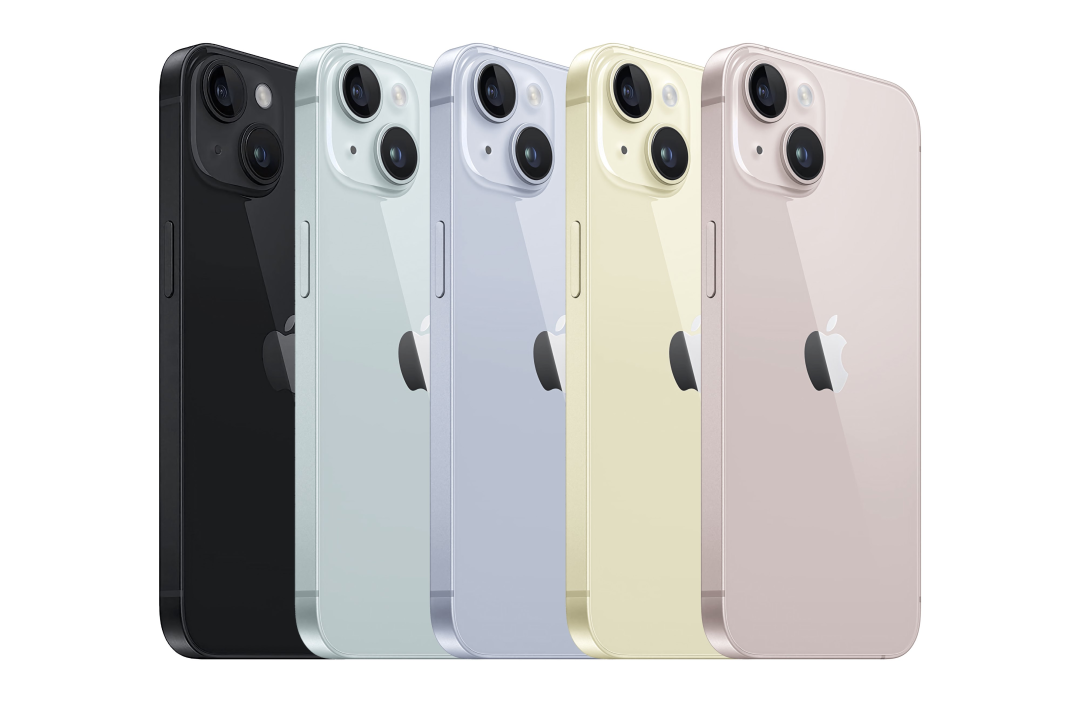 iPhone 15 標準版提供 5 種配色，分別為黑色、綠色、藍色、黃色和粉色