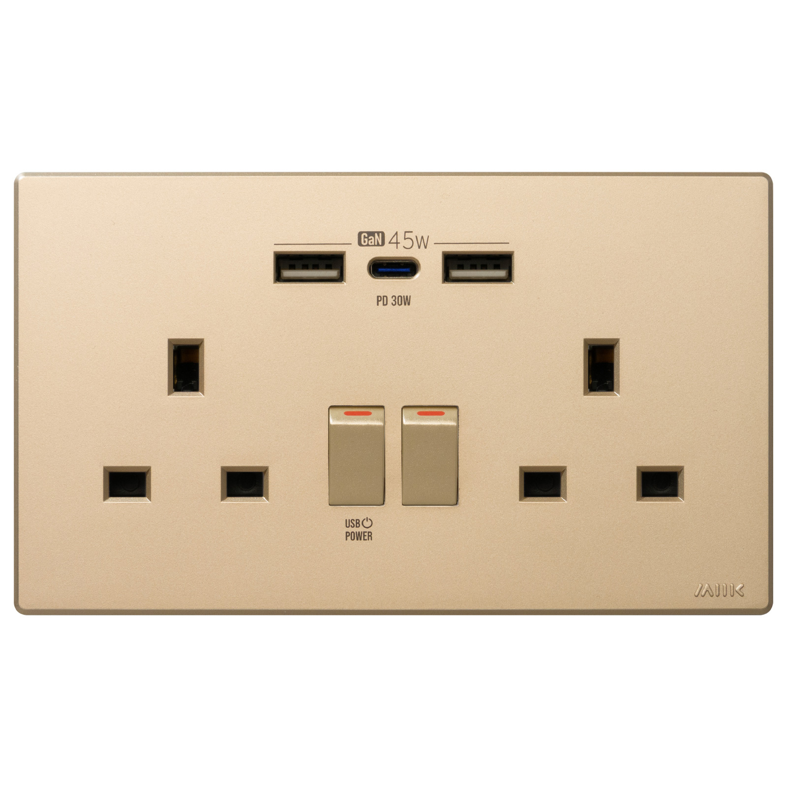 M2K GaN45W Type-C/USB 電制插座 (孖蘇) - 香濱金