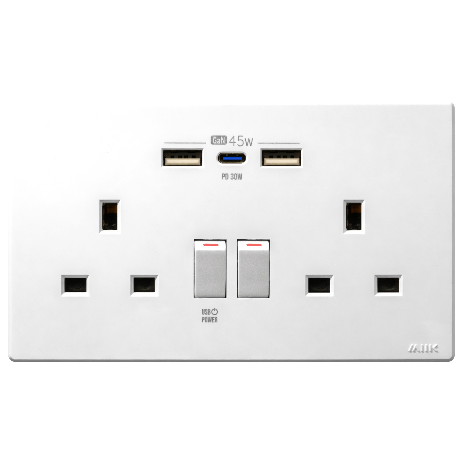 M2K GaN45W Type-C/USB 電制插座 (孖蘇) - 白色