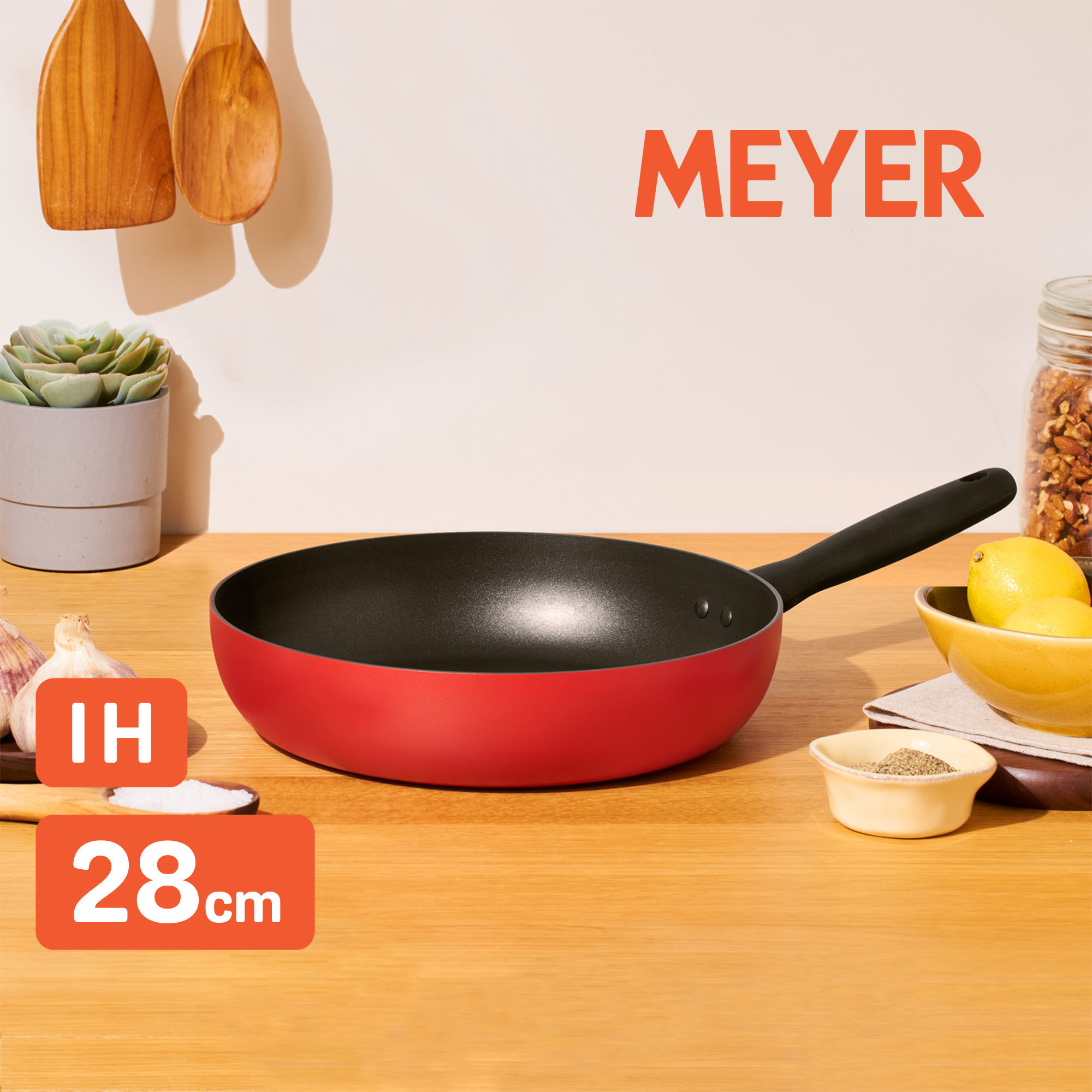 《Bauhaus 革新紅系列》IH導磁不沾平底鍋28CM