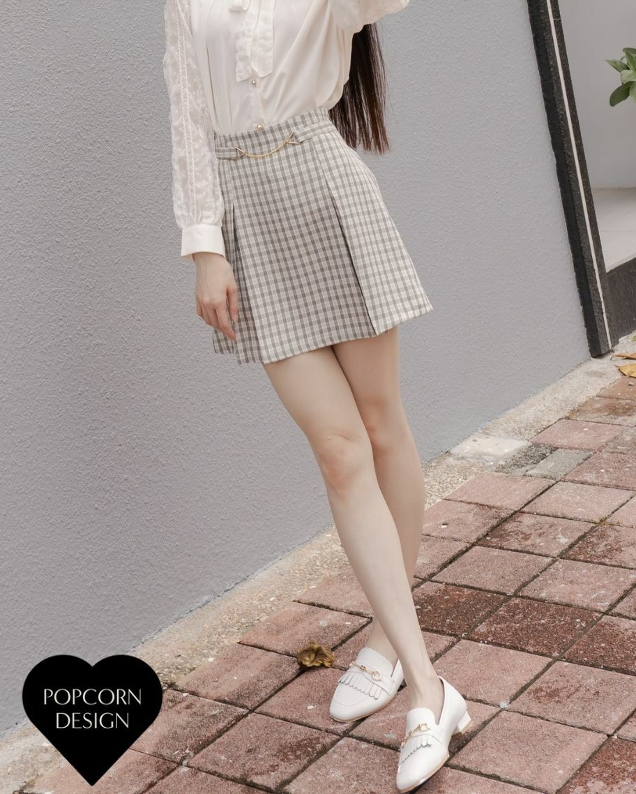 獨家設計金鍊抓褶短裙-現