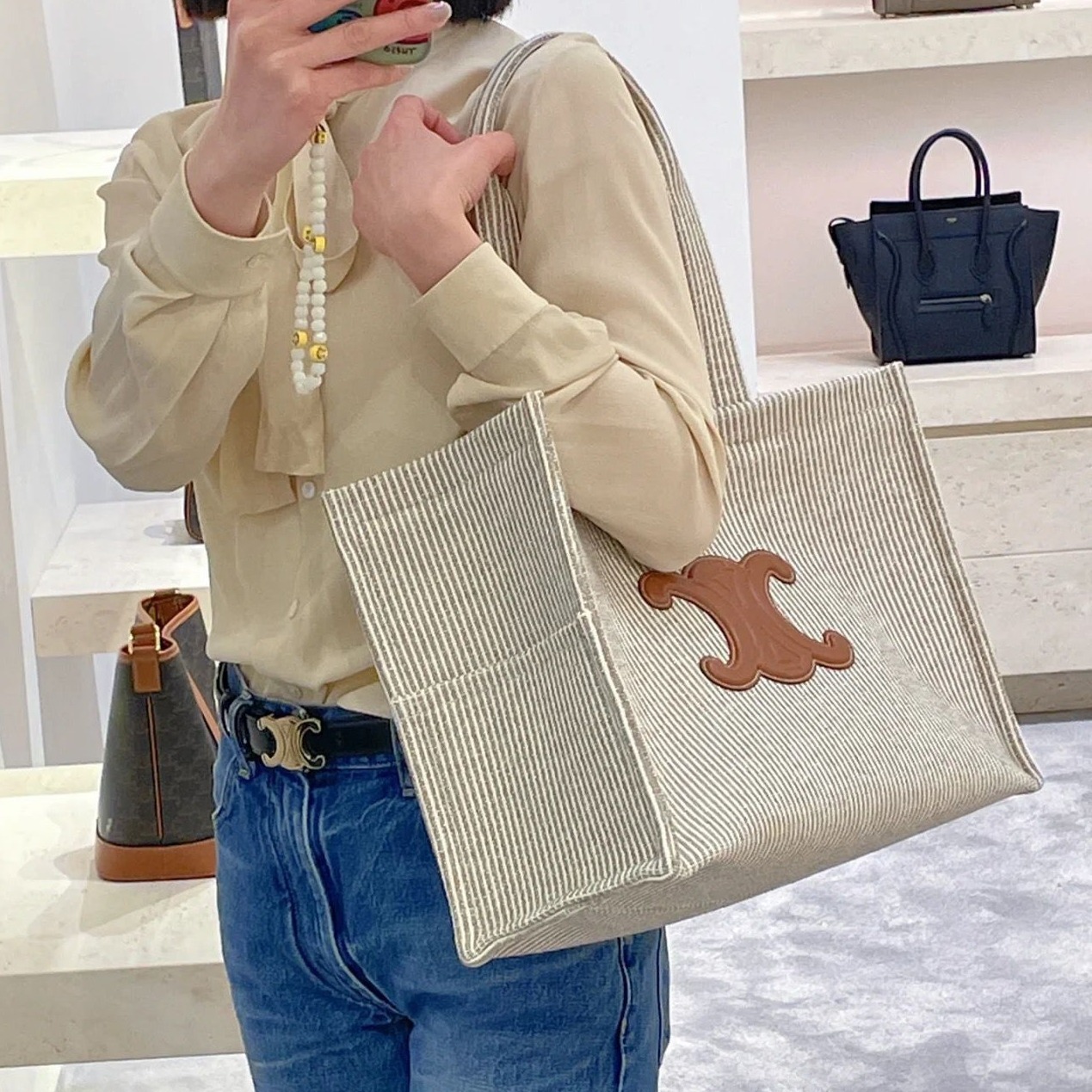 C e l i n e 新品tote 條紋購物袋
