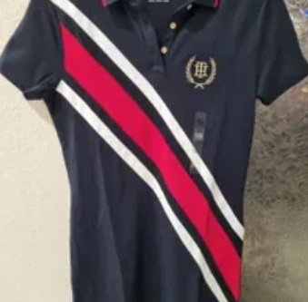 [S] TOMMY HILFIGER BANNER STRIPE POLO DRESS,NAVY, 76J4366-410 (STH362)