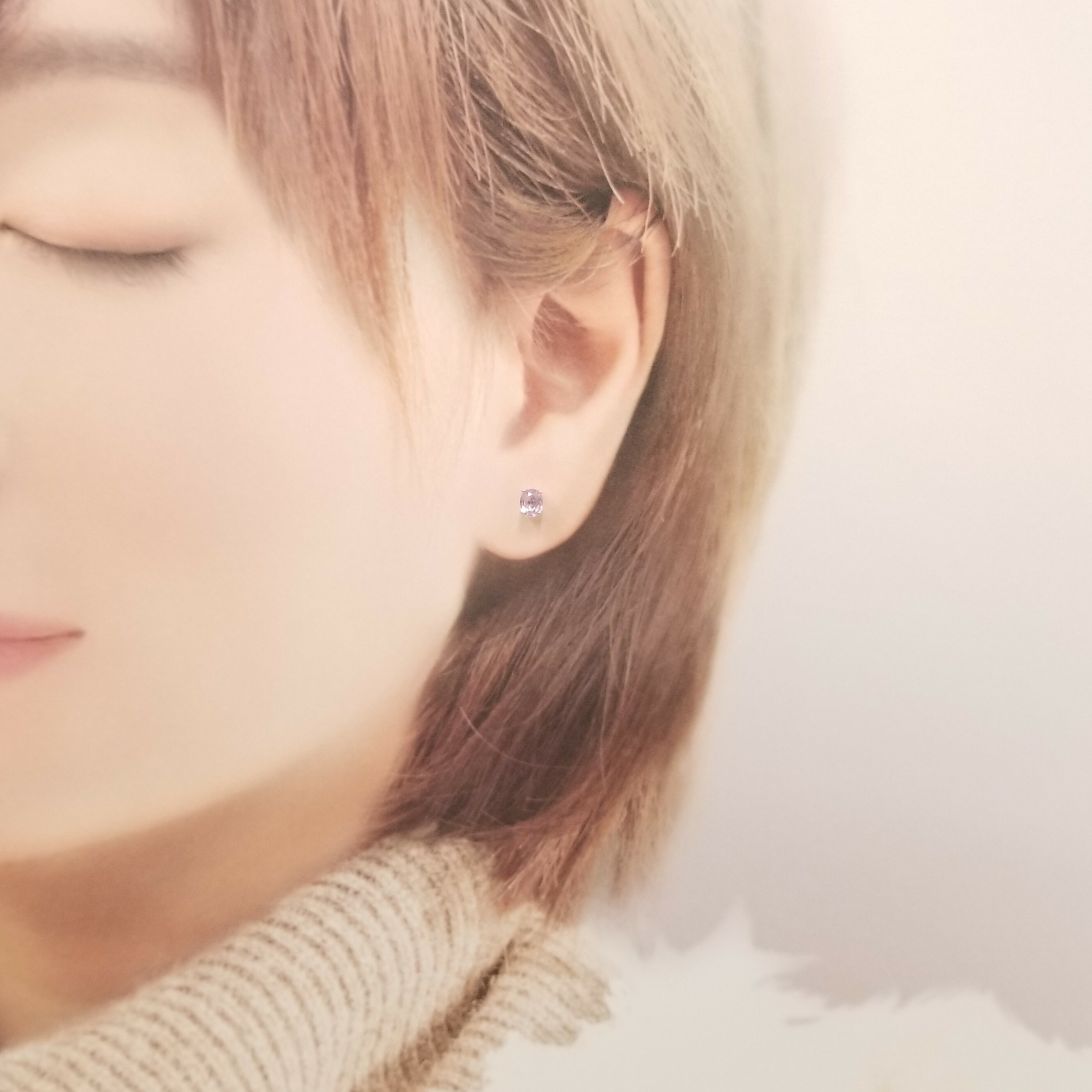 全新18K白金【主石97份粉紅藍寶】耳環