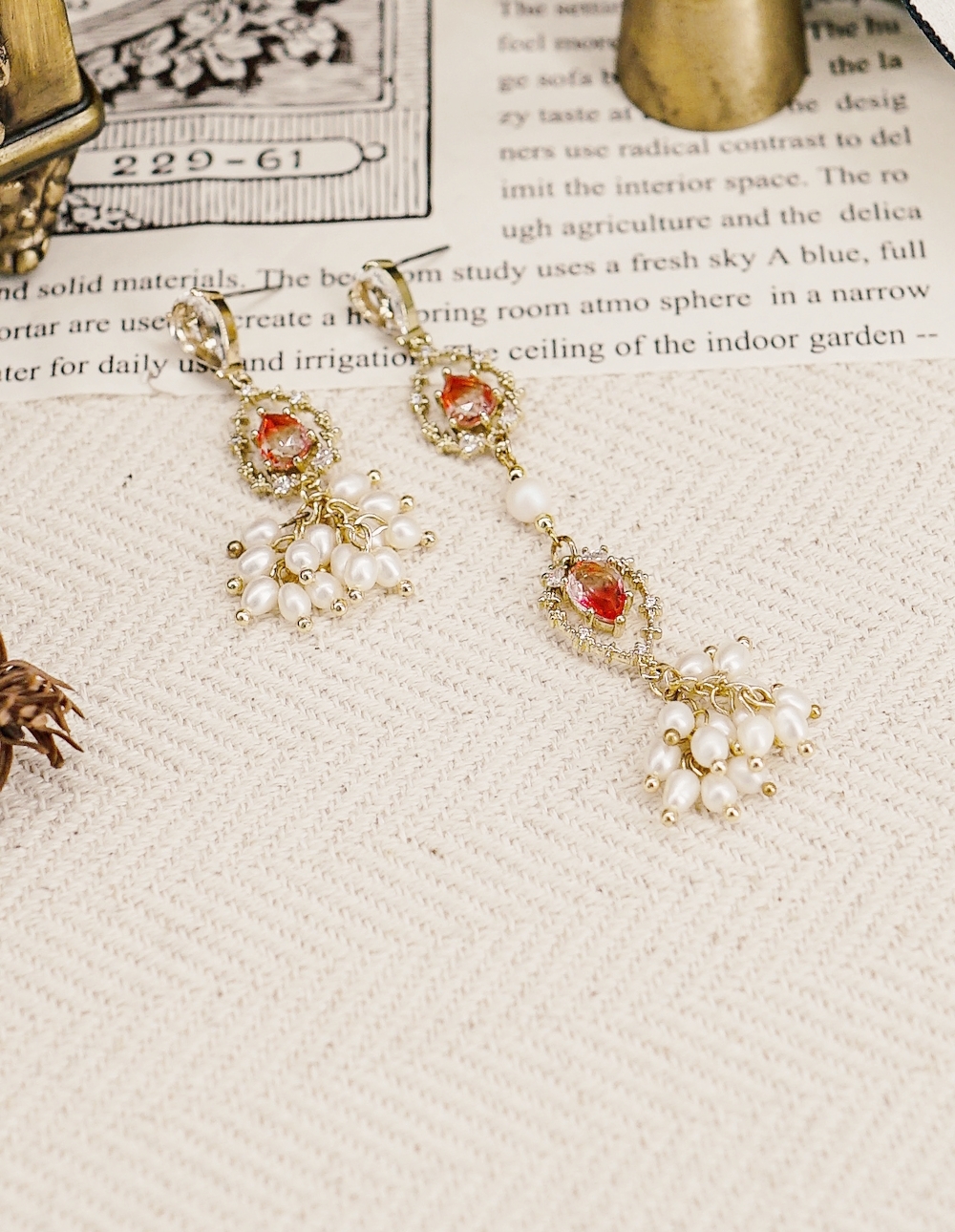by mii✧水滴寶石真珠耳飾✦紅