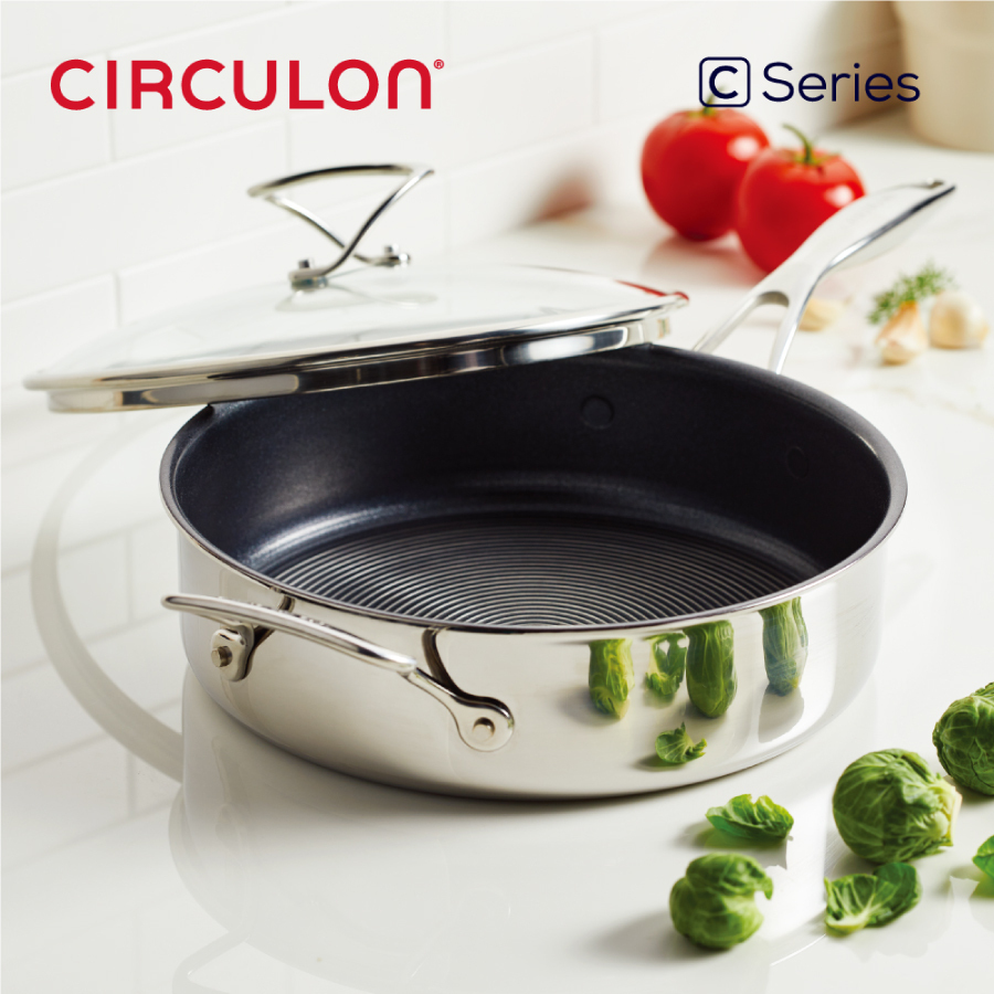 《CIRCULON C系列》三層複合''不鏽鋼不沾深煎鍋30CM 有蓋 (電磁爐/IH爐)