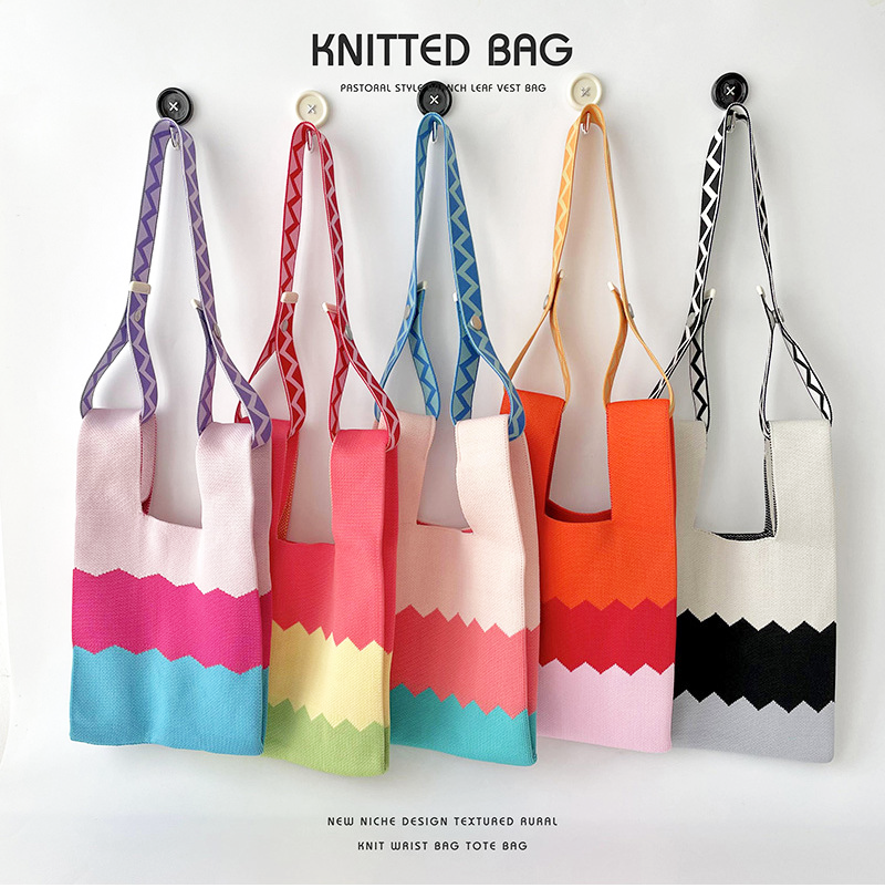 簡約拼色針織單肩手提包 WN2027