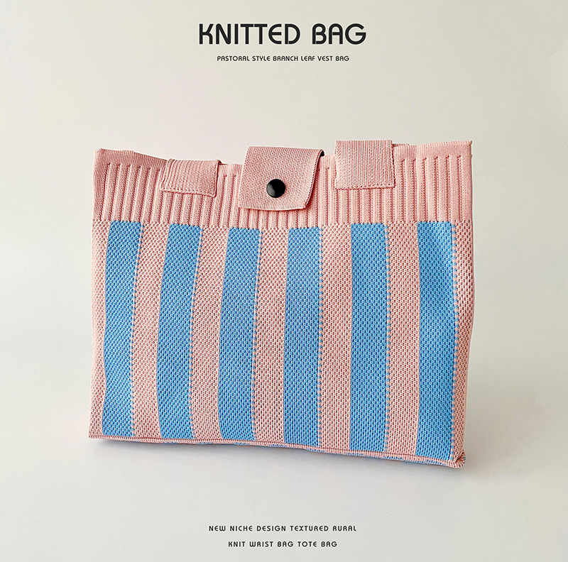 黑白豎條紋針織單肩手提包 WN2029