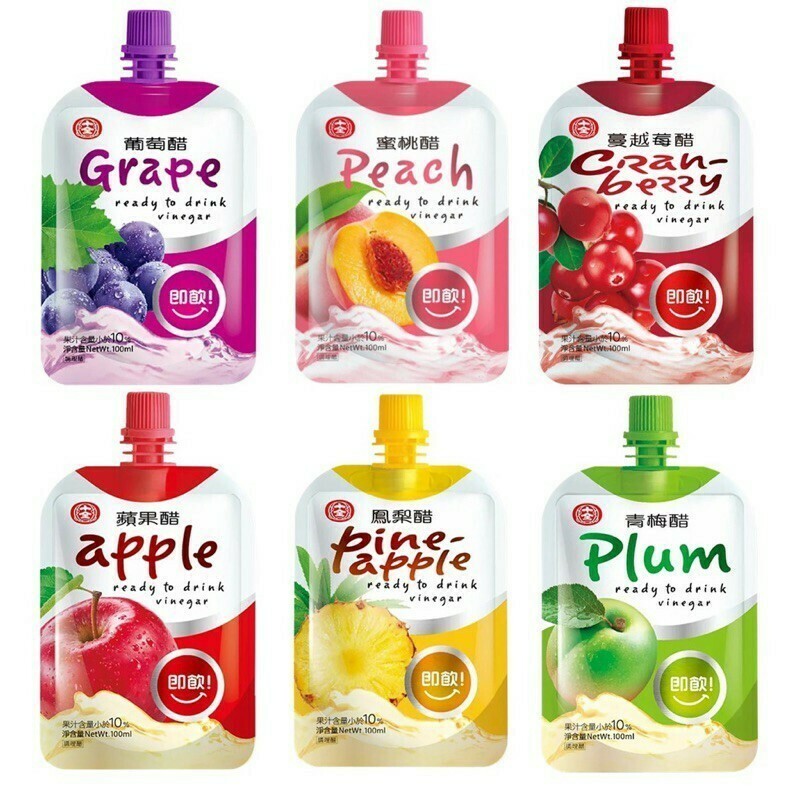 【十全】果醋飲料 30包/箱 (蘋果/青梅/蜜桃/葡萄/蔓越莓/鳳梨) 100ml*30包