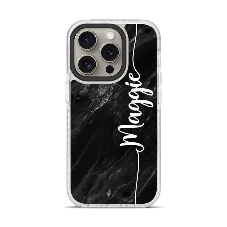 經典黑大理石紋 撞白殼 - (訂製名字)  iPhone客製化手機殼