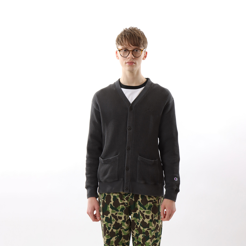 男款-CASUAL 日系華夫格開襟外套-黑色（C3-Y407-090）