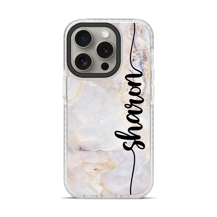 超逼真大理石紋 撞白殼 - (訂製名字)  iPhone客製化手機殼