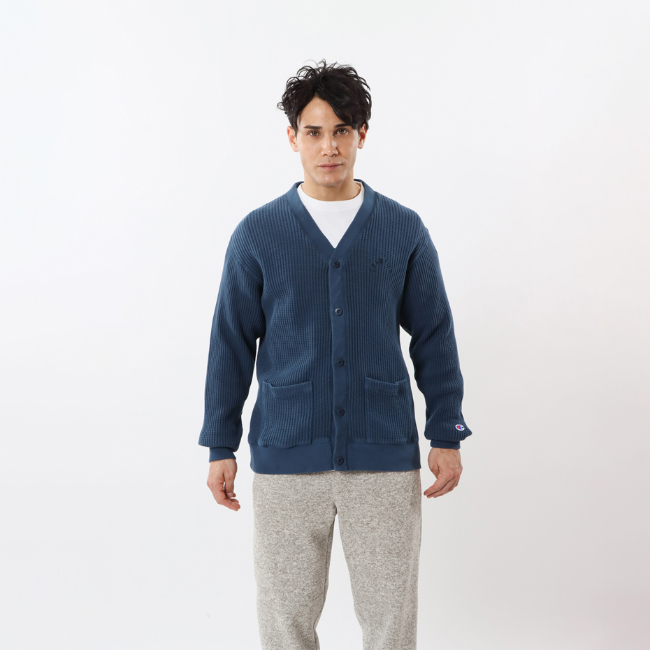 男款-CASUAL日系華夫格開襟針織外套-深藍（C3-Y407-370）
