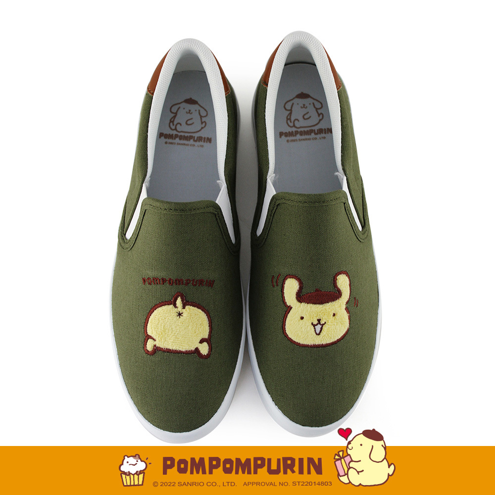 Paidal x Pompompurin 布丁狗屁屁不對稱休閒鞋懶人鞋不彎腰鞋-墨綠