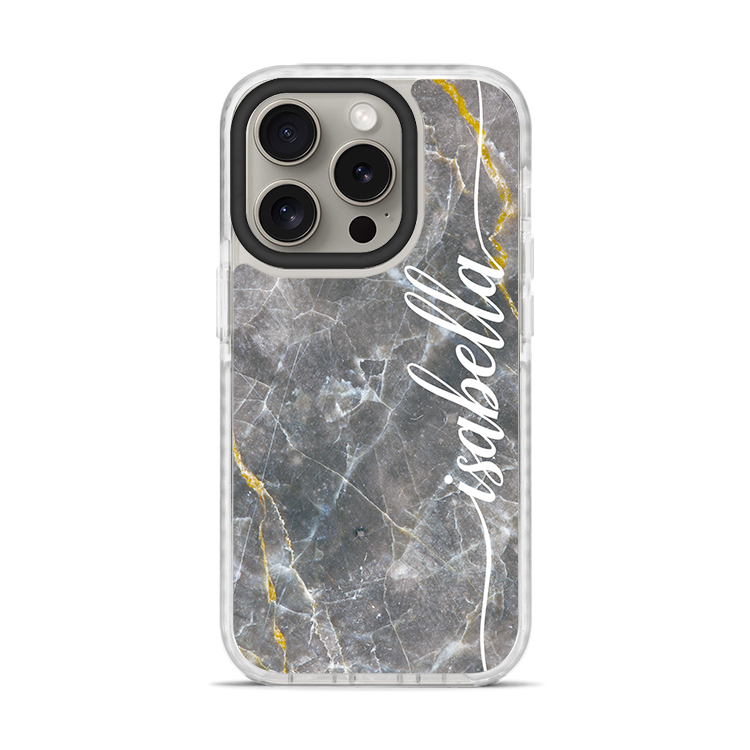 金灰色大理石紋 撞白殼 - (訂製名字)  iPhone客製化手機殼
