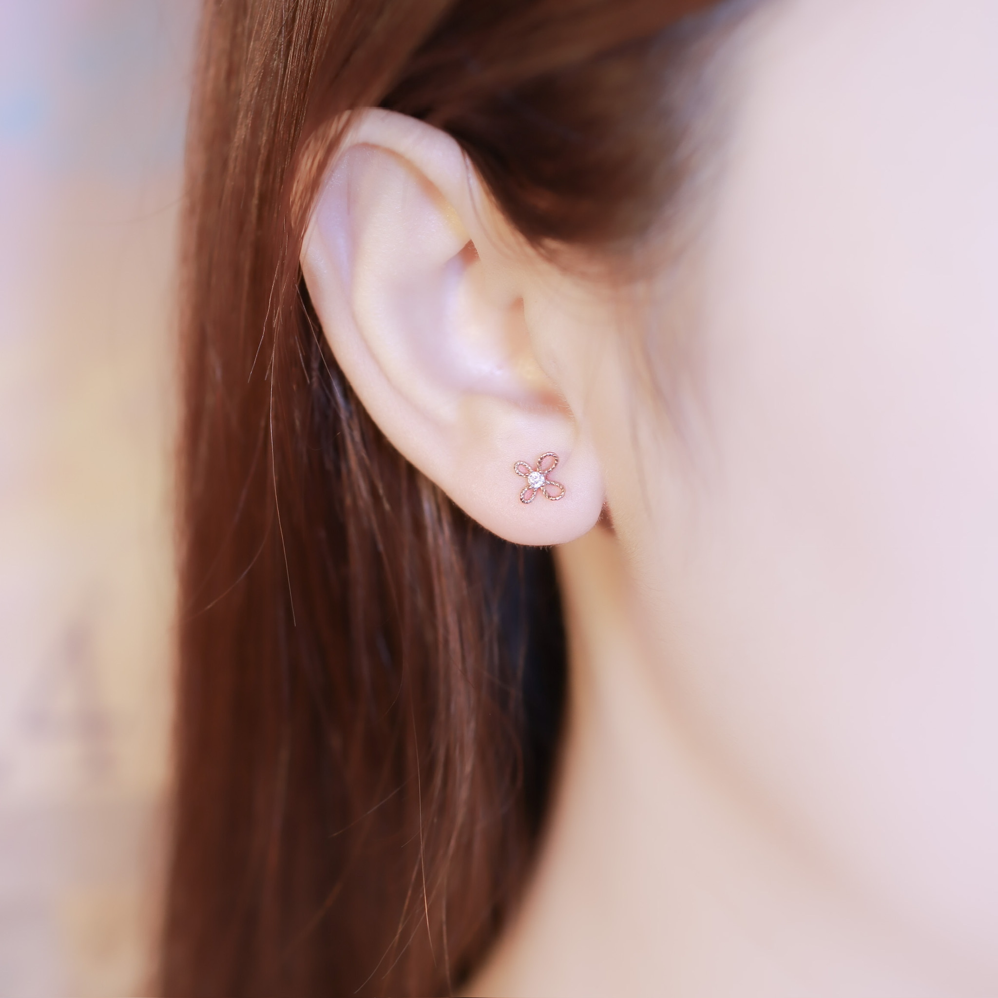 | 925純銀・厚鍍玫瑰金 | 隨風小花耳環 | EA0449 |