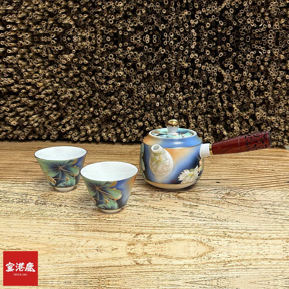 手工掐絲扒花荷悅茶具禮盒｜4入手工描金茶具推薦