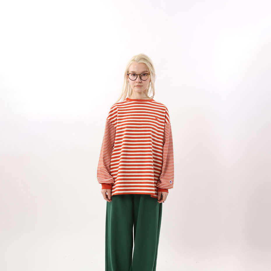 女款-CASUAL 寬版條紋長袖TEE-橘色（CW-Y401-451）