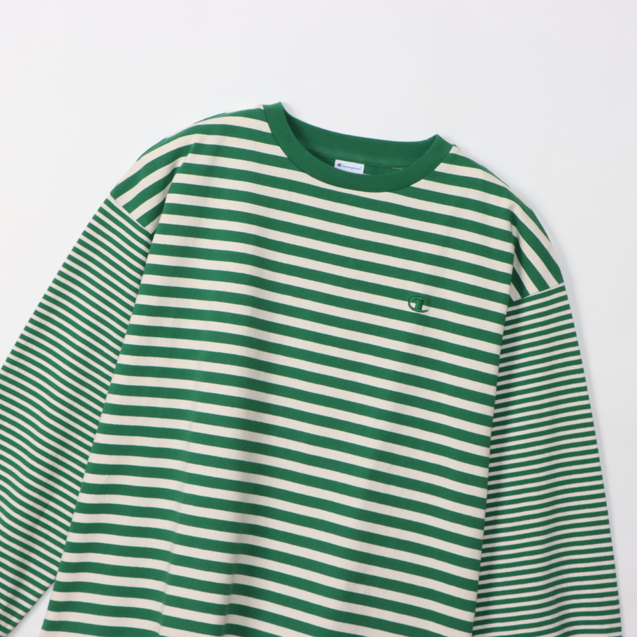 女款-CASUAL 寬版條紋長袖TEE-綠色（CW-Y401-540）